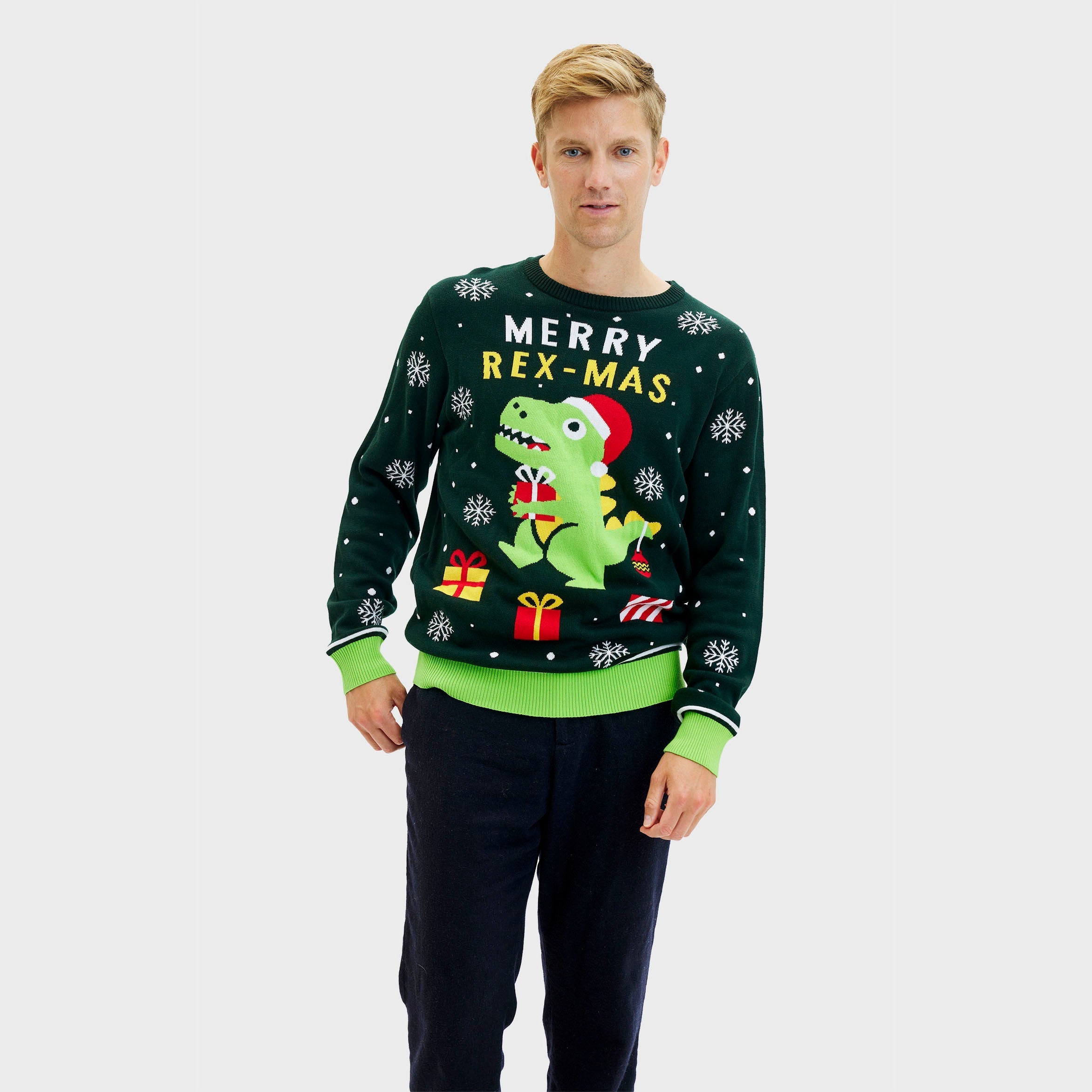 Niedlicher Dino-Weihnachtspullover – Herren.